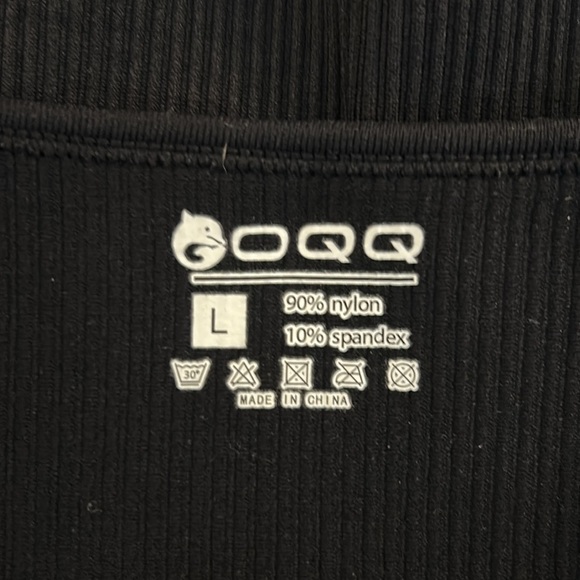 OQQ Black Ribbed Nylon Spandex Blend One Piece Square Neck Bodysuit Size Large - Picture 7 of 7